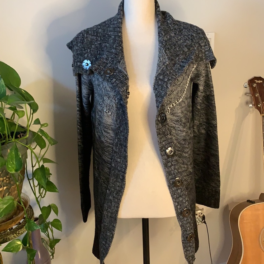 Rachel Roy Gray Cardigan with Chain Details